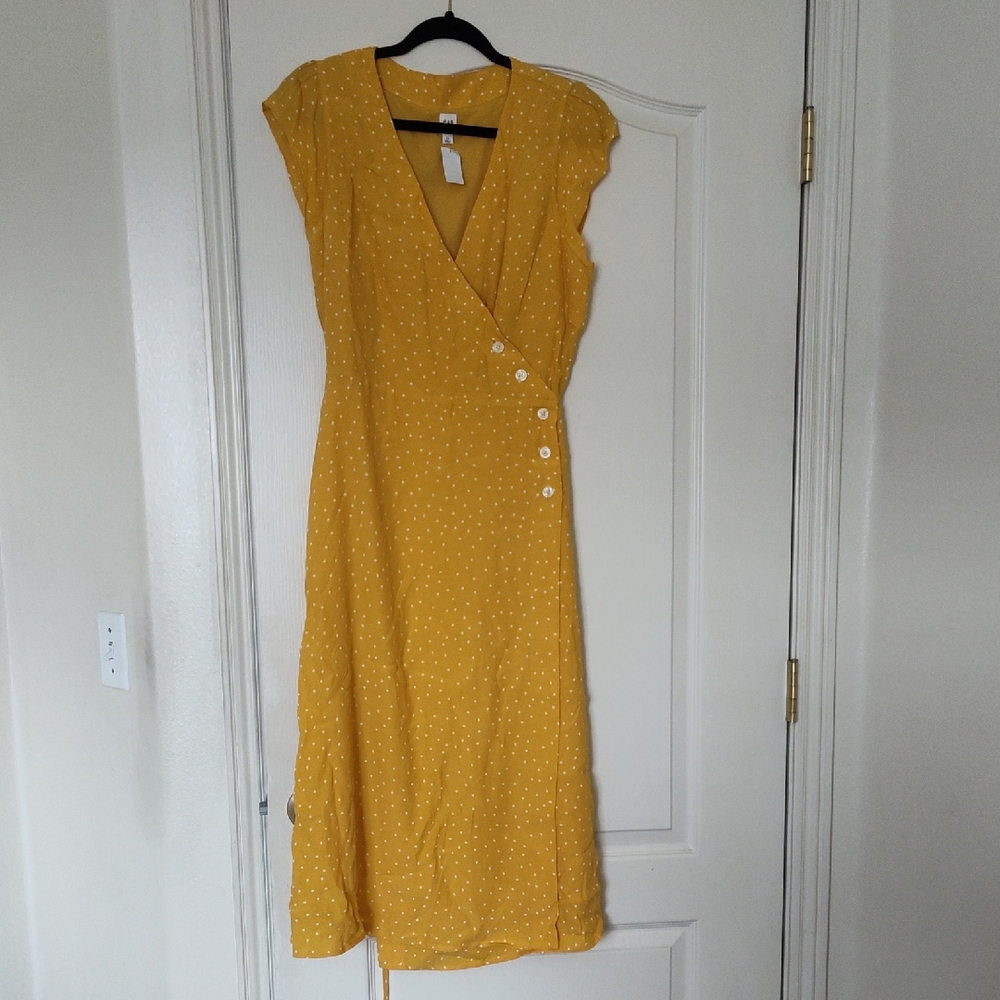 GAP Mustard Polka Dot Midi Dress